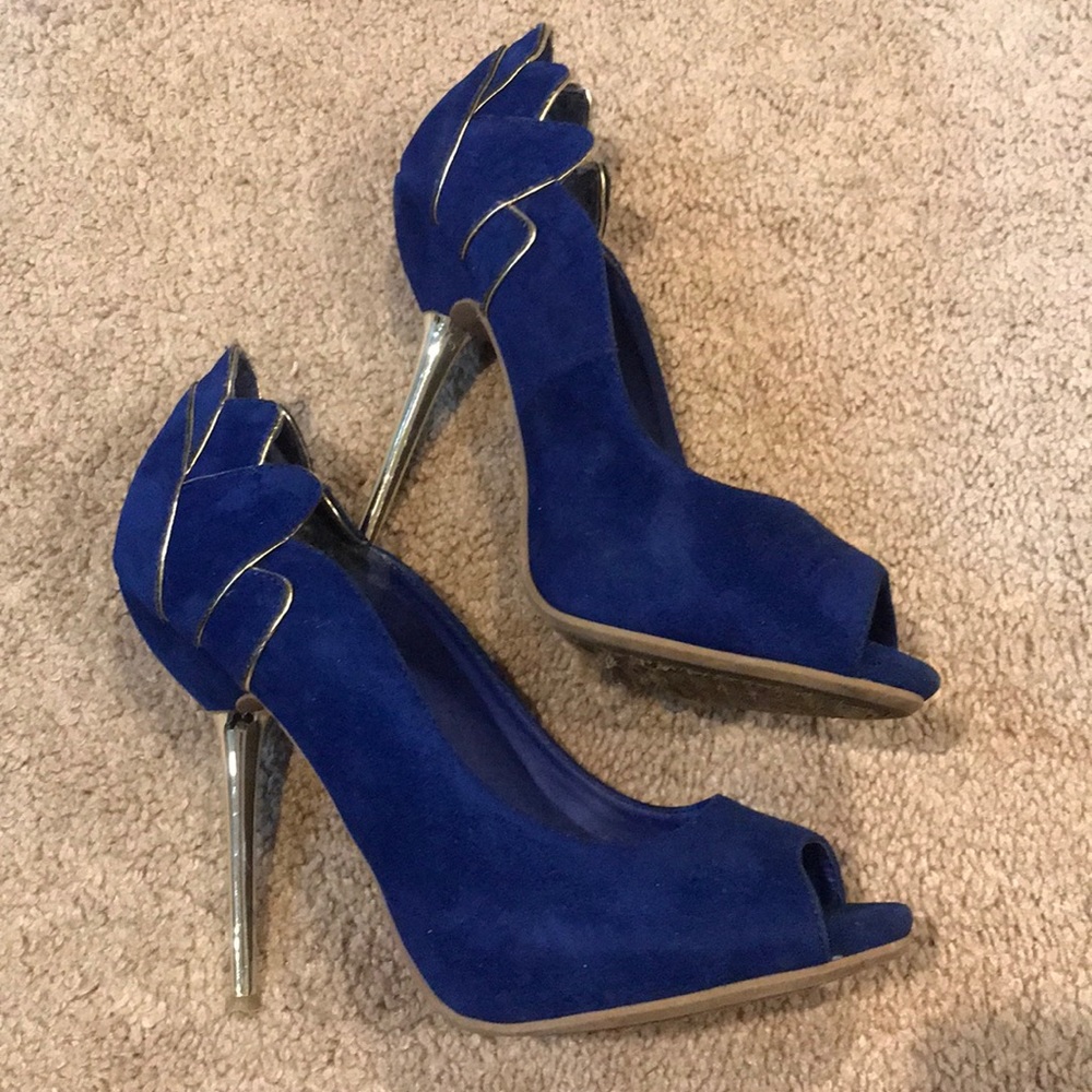 Anne Michelle Blue & Gold Stiletto Heels sz 7.5